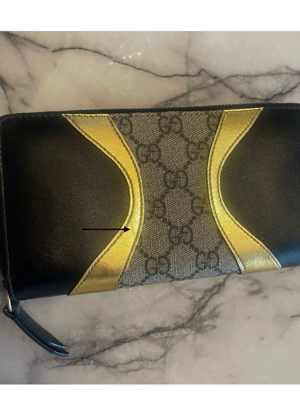 Gucci Monogram Zip Wallet in Black, Gold and Beige - Picture 11 of 14